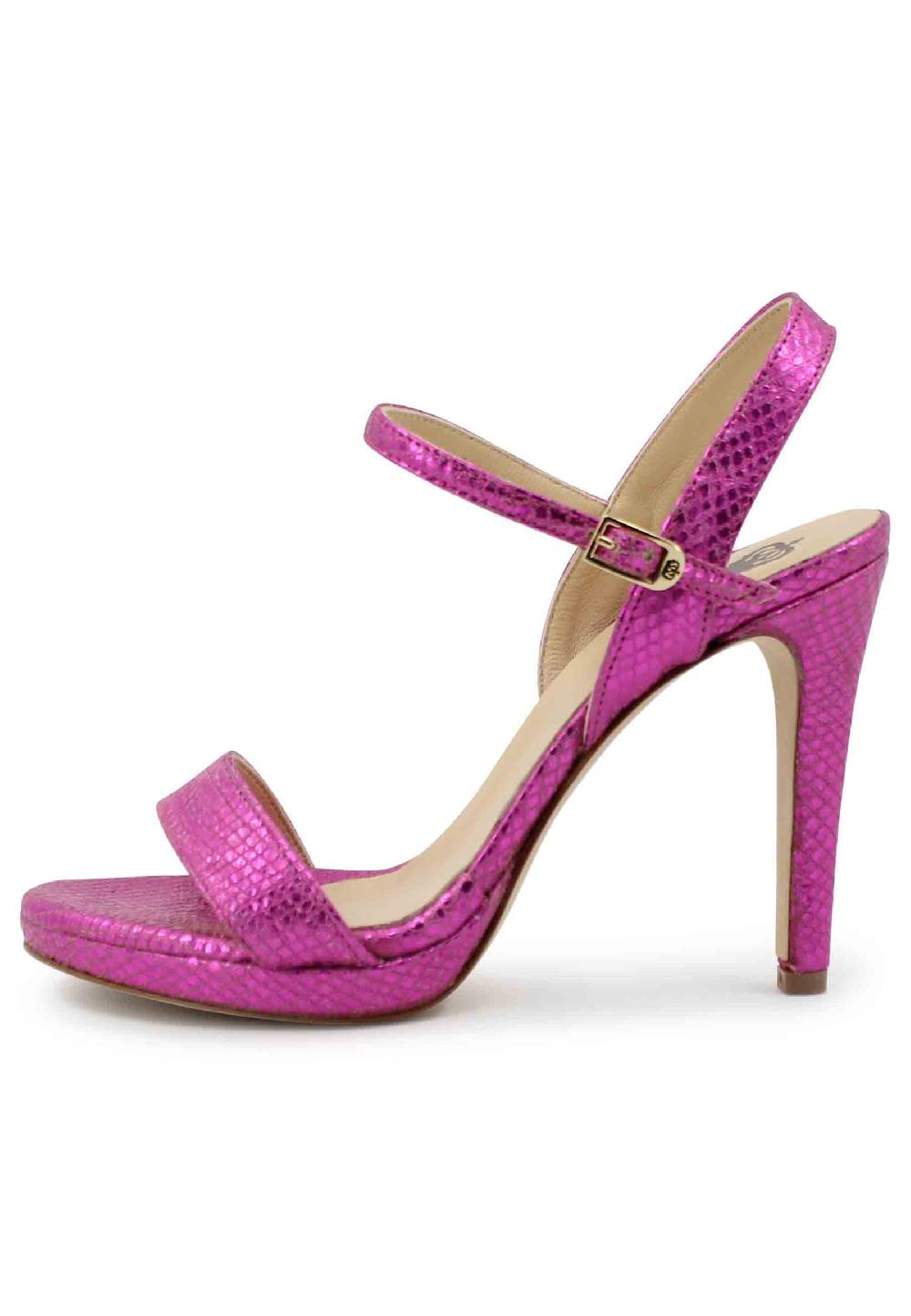 L'ARIANNA Sandali ds7054donna in pelle laminata fuxia effetto serpente con tacco alto e cinturino alla caviglia Solo un giorno rimasto
