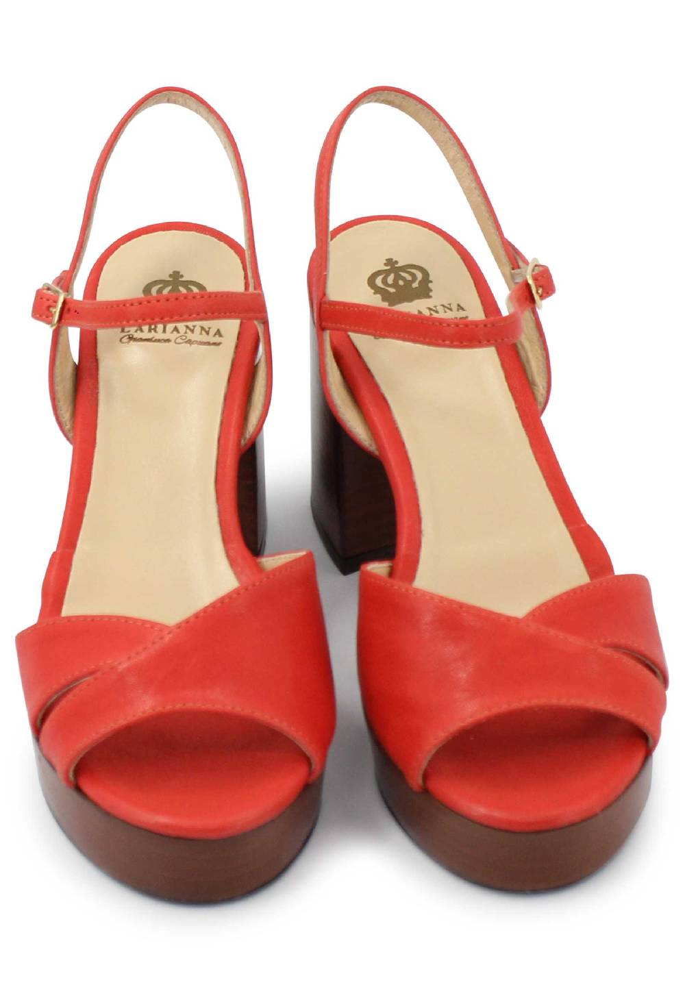 L'ARIANNA Sandali DS1639 donna in pelle rosso con cinturino e tacco e plateau in cuoio Super sconto