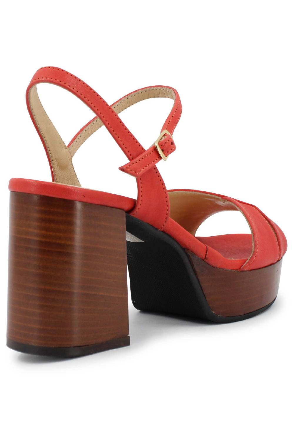 L'ARIANNA Sandali DS1639 donna in pelle rosso con cinturino e tacco e plateau in cuoio Super sconto