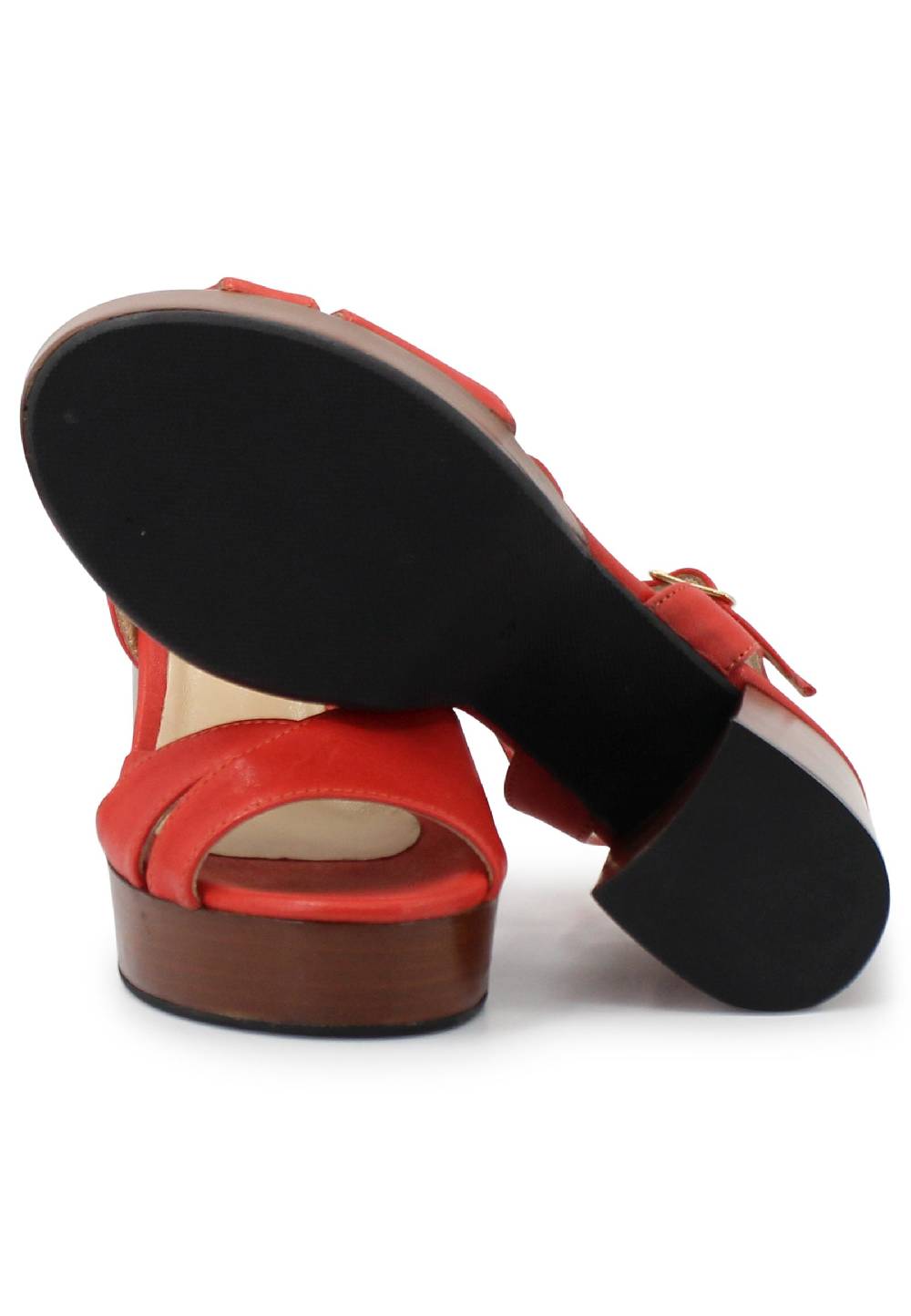 L'ARIANNA Sandali DS1639 donna in pelle rosso con cinturino e tacco e plateau in cuoio Super sconto