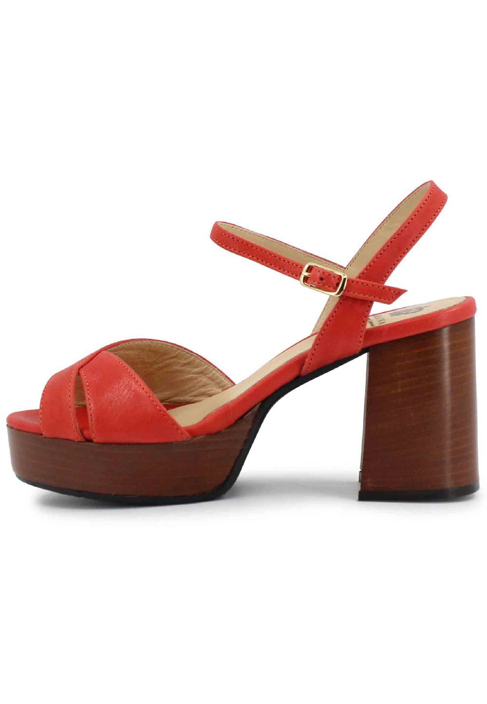 L'ARIANNA Sandali DS1639 donna in pelle rosso con cinturino e tacco e plateau in cuoio Super sconto