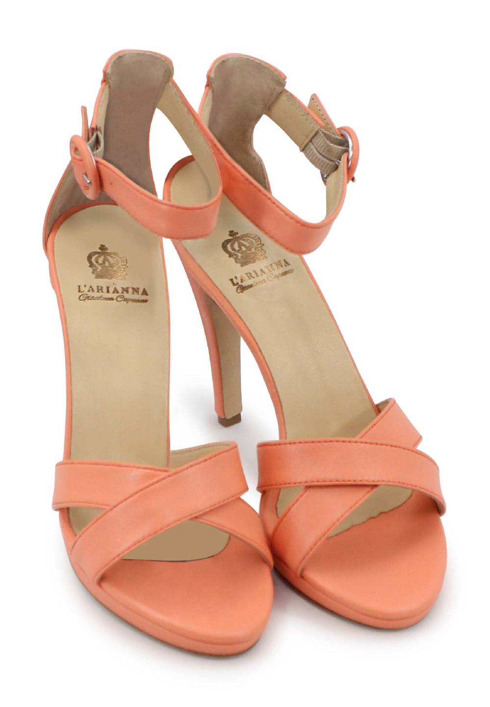 L'ARIANNA Sandali DS1507 donna in pelle salmone con tacco alto e cinturino alla caviglia 50% di sconto con spedizione gratuita