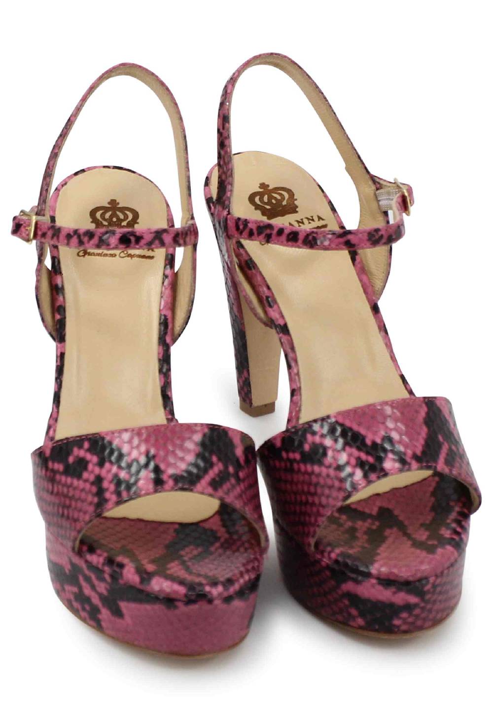 L'ARIANNA Sandali DS1610 donna in pelle stampata rosa con tacco alto e plateau Trasporto libero internazionale