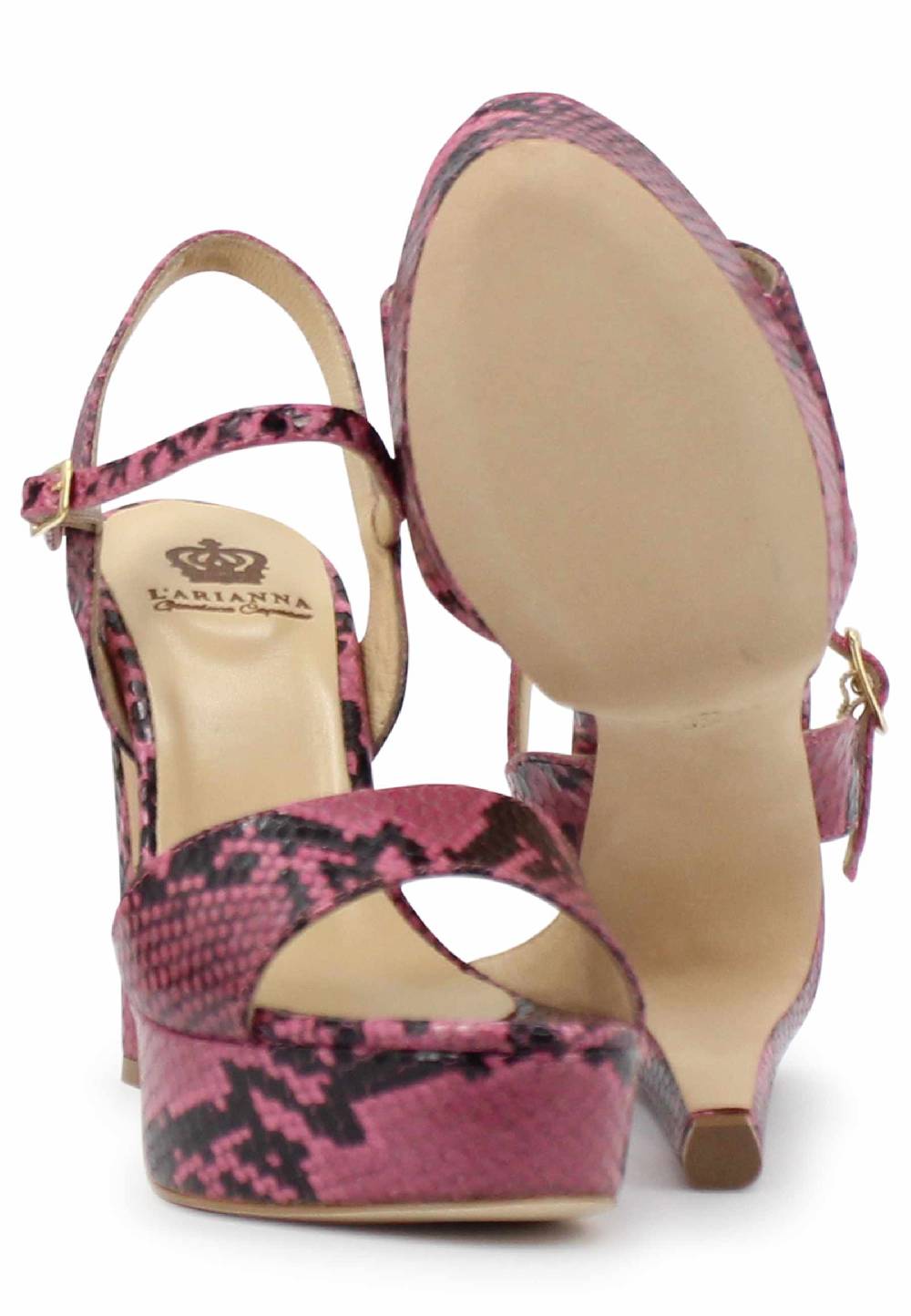 L'ARIANNA Sandali DS1610 donna in pelle stampata rosa con tacco alto e plateau Trasporto libero internazionale
