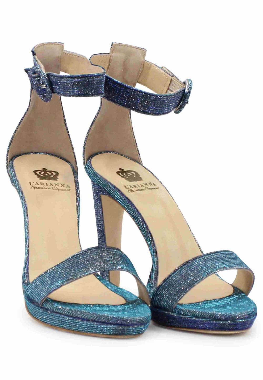 L'ARIANNA Sandali DS7016 donna in tessuto luminor jeans tacco alto e cinturino alla caviglia Officina