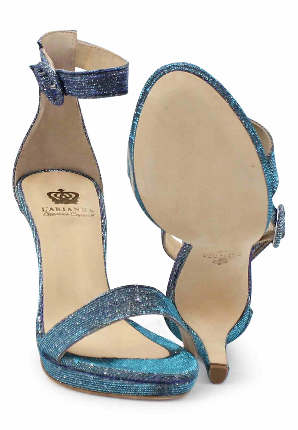L'ARIANNA Sandali DS7016 donna in tessuto luminor jeans tacco alto e cinturino alla caviglia Officina