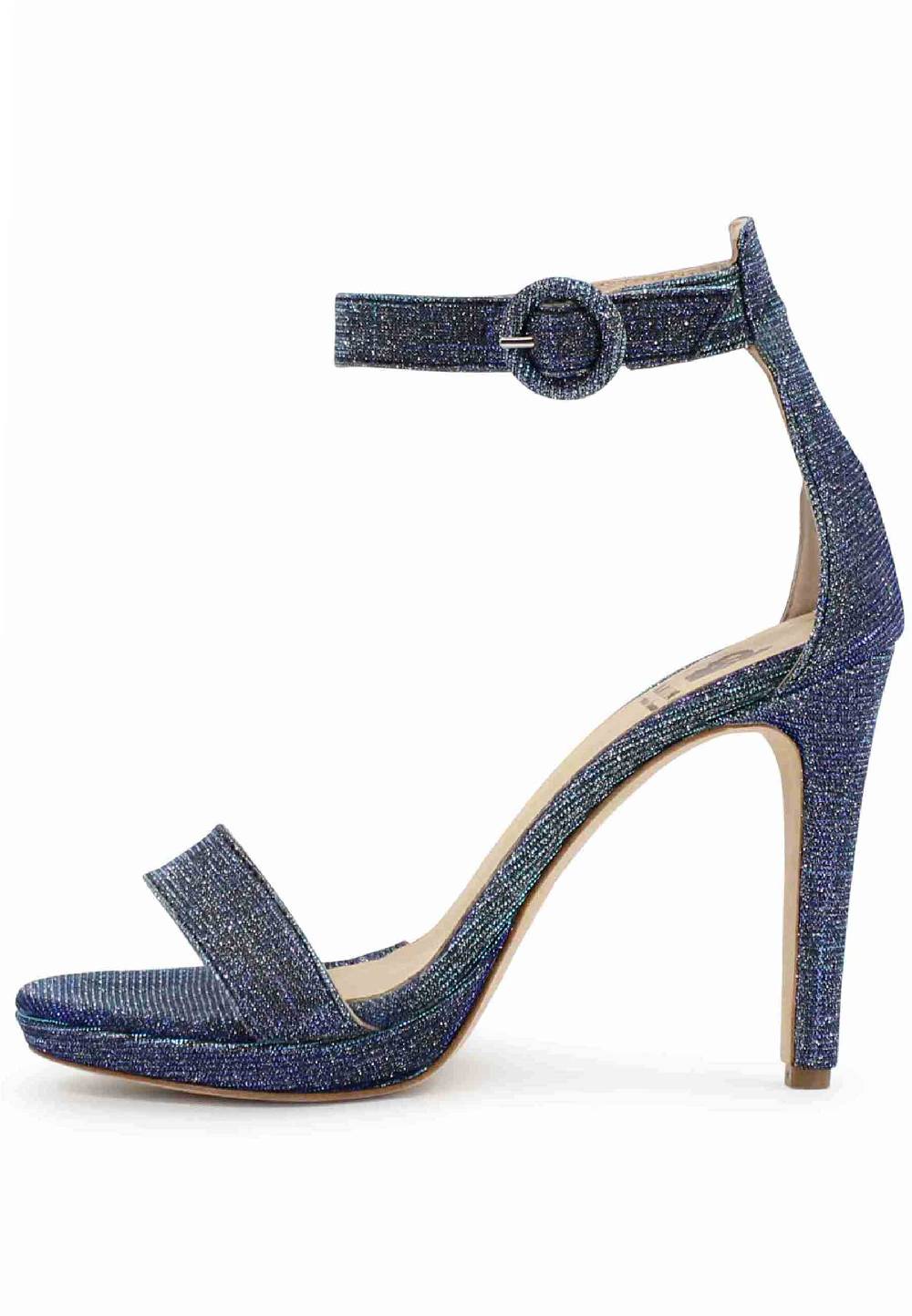 L'ARIANNA Sandali DS7016 donna in tessuto luminor jeans tacco alto e cinturino alla caviglia Officina