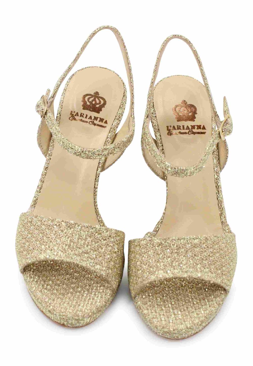 L'ARIANNA Sandali DS7055 donna in tessuto oro con tacco alto a spillo Limitato a 3 giorni