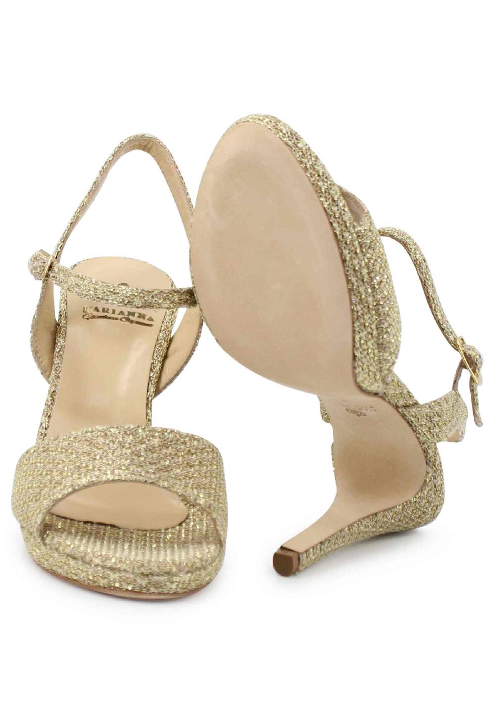 L'ARIANNA Sandali DS7055 donna in tessuto oro con tacco alto a spillo Limitato a 3 giorni