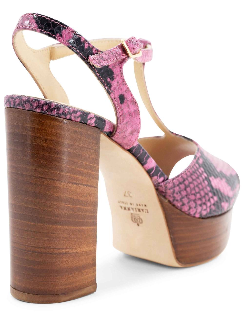 L'ARIANNA Sandali ds7010 donna in pelle stampata rosa con cinturino tacco alto e plateau Esporta salva