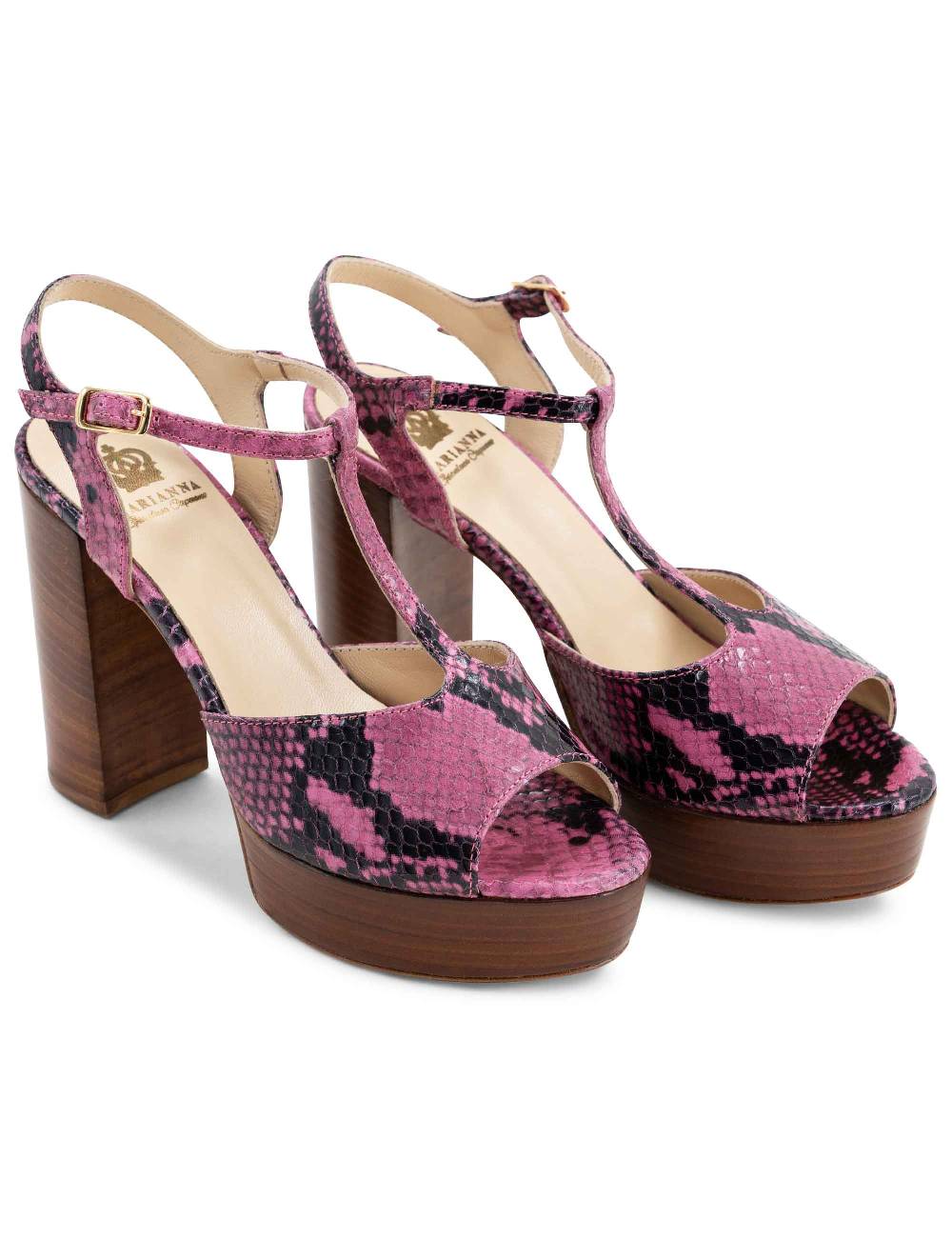 L'ARIANNA Sandali ds7010 donna in pelle stampata rosa con cinturino tacco alto e plateau Esporta salva