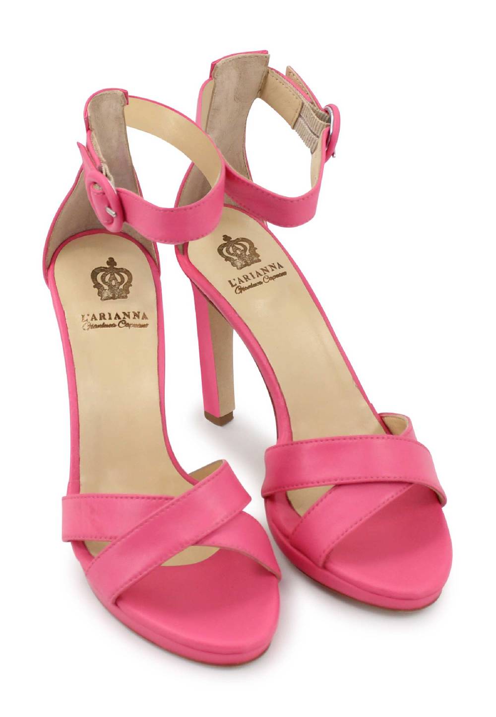 L'ARIANNA Sandali DS1507 donna in pelle rosa con tacco alto e cinturino alla caviglia Black Friday Prezzi