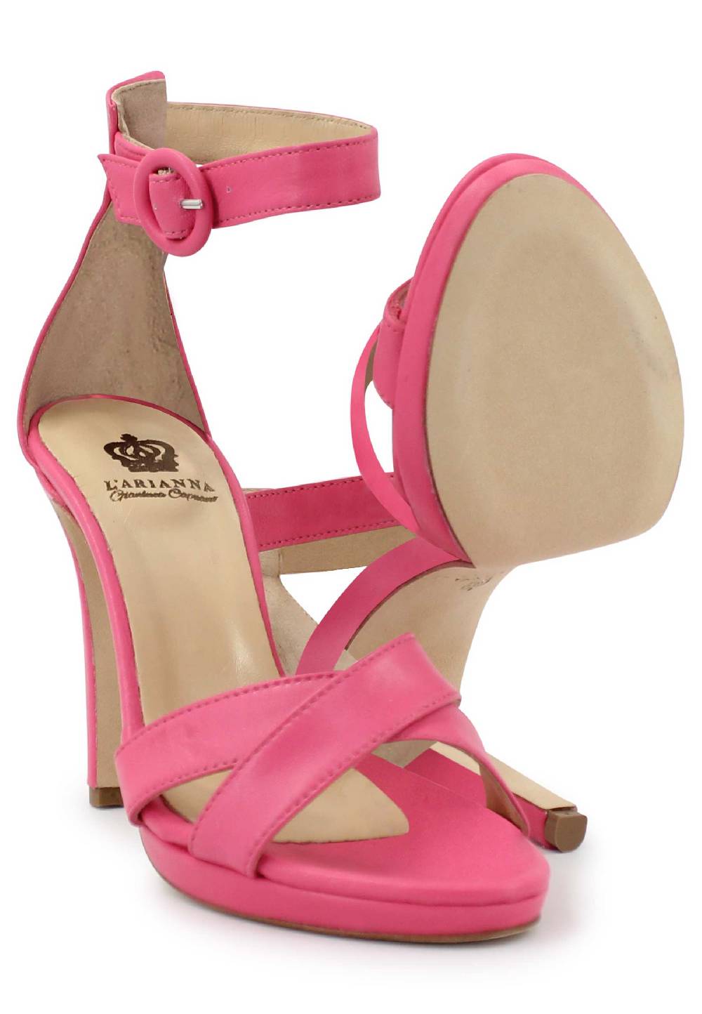 L'ARIANNA Sandali DS1507 donna in pelle rosa con tacco alto e cinturino alla caviglia Black Friday Prezzi