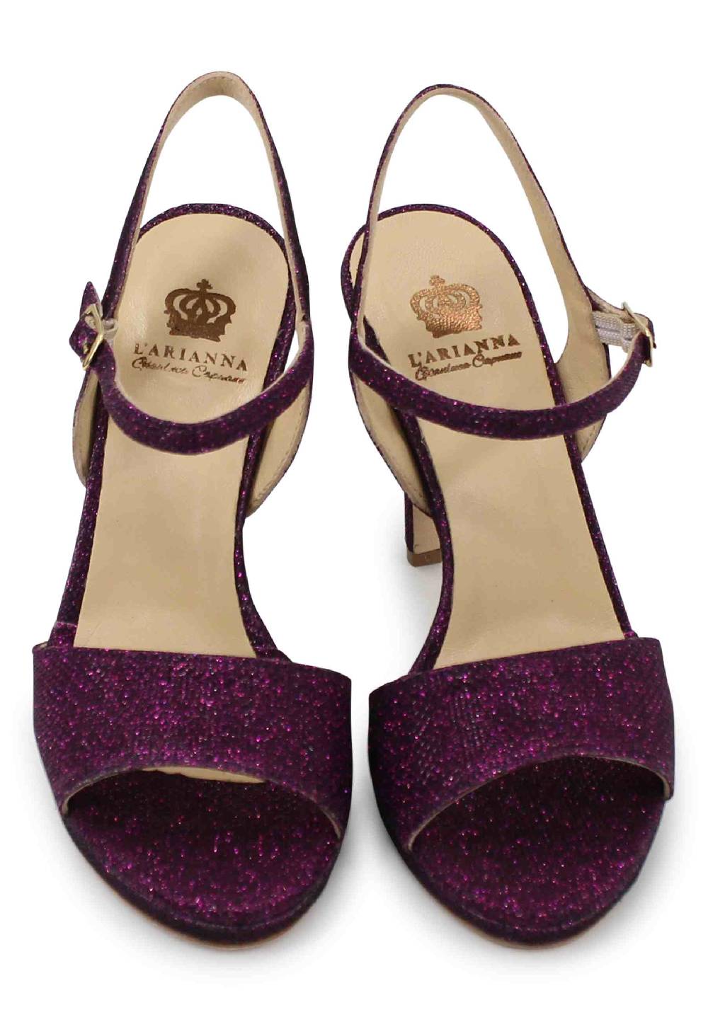 L'ARIANNA Sandali DS7055 donna in glitter viola con tacco alto a spillo In vendita