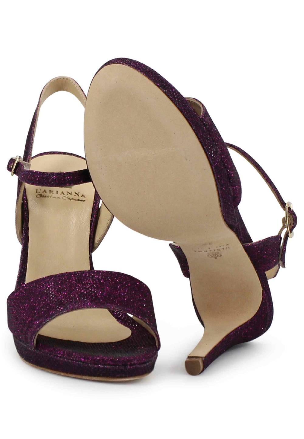 L'ARIANNA Sandali DS7055 donna in glitter viola con tacco alto a spillo In vendita