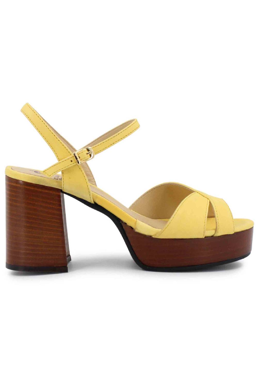 L'ARIANNA Sandali DS1639 donna in pelle gialla con cinturino e tacco e plateau in cuoio Duty-free