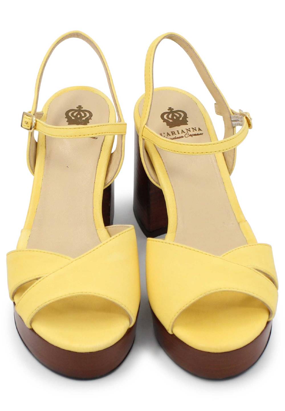 L'ARIANNA Sandali DS1639 donna in pelle gialla con cinturino e tacco e plateau in cuoio Duty-free
