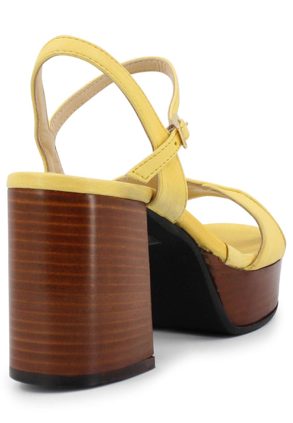 L'ARIANNA Sandali DS1639 donna in pelle gialla con cinturino e tacco e plateau in cuoio Duty-free