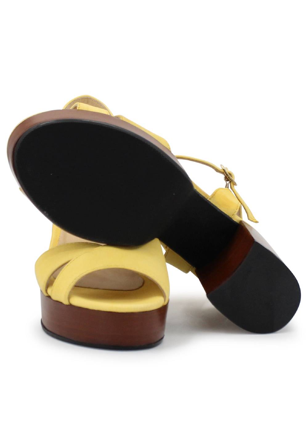 L'ARIANNA Sandali DS1639 donna in pelle gialla con cinturino e tacco e plateau in cuoio Duty-free
