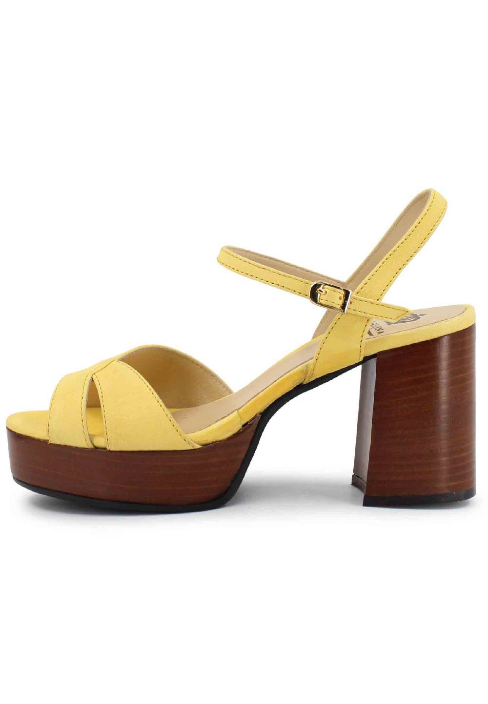 L'ARIANNA Sandali DS1639 donna in pelle gialla con cinturino e tacco e plateau in cuoio Duty-free