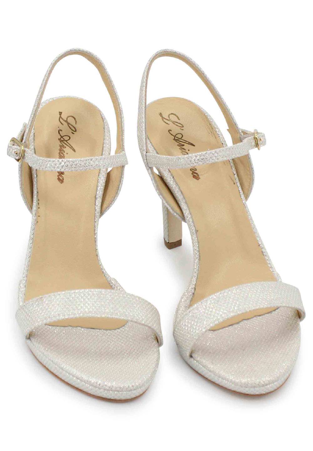 L'ARIANNA Sandali ds7054 donna in glitter bianco con tacco alto e cinturino alla caviglia 50% di sconto per tempo limitato