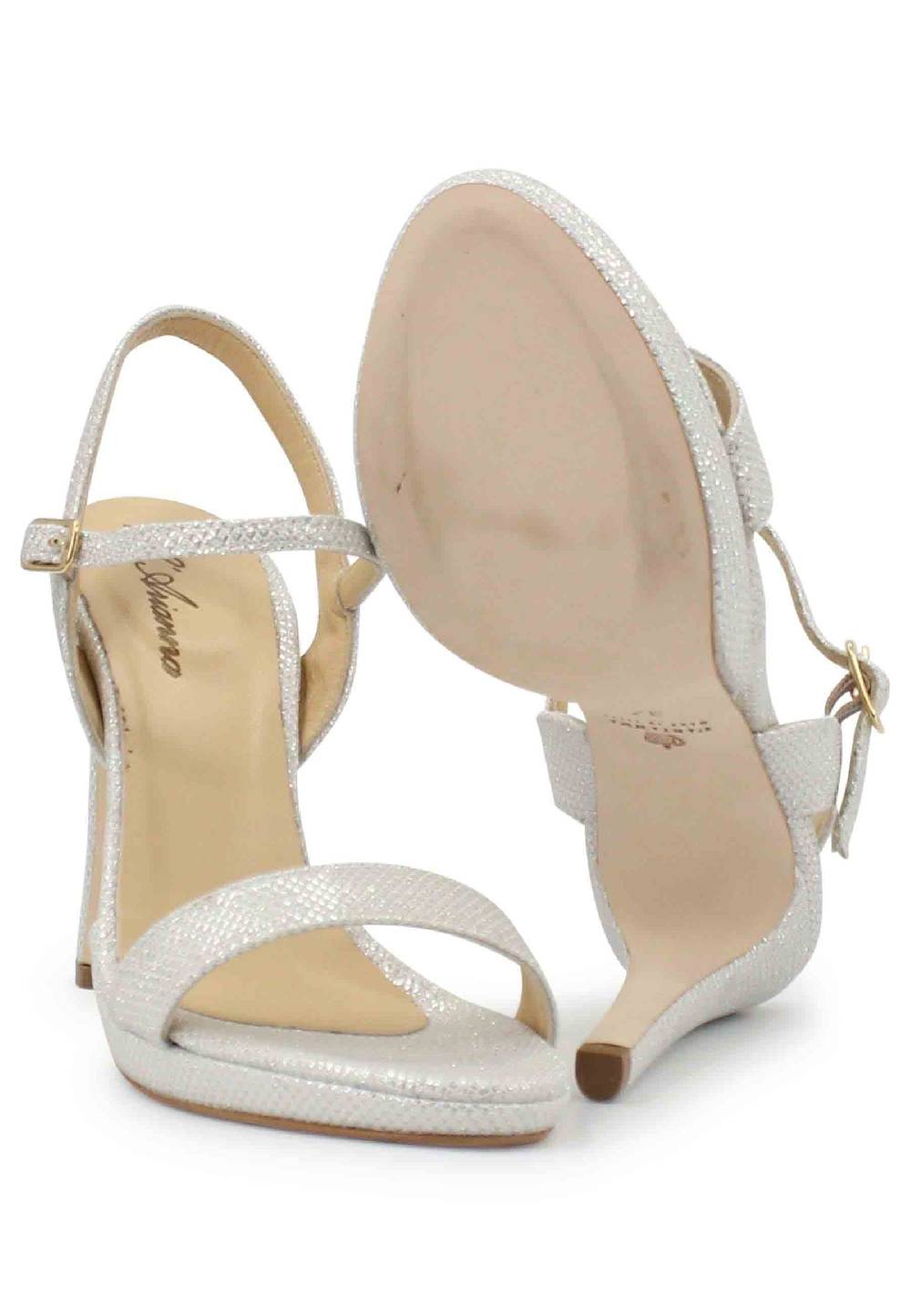 L'ARIANNA Sandali ds7054 donna in glitter bianco con tacco alto e cinturino alla caviglia 50% di sconto per tempo limitato