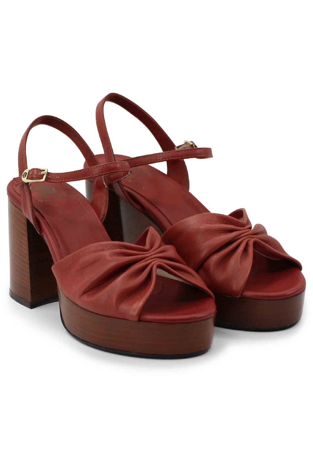 L'ARIANNA Sandali ds1648 da donna in pelle mattone con tacco e plateau in cuoio L'Arianna Sconti questo mese