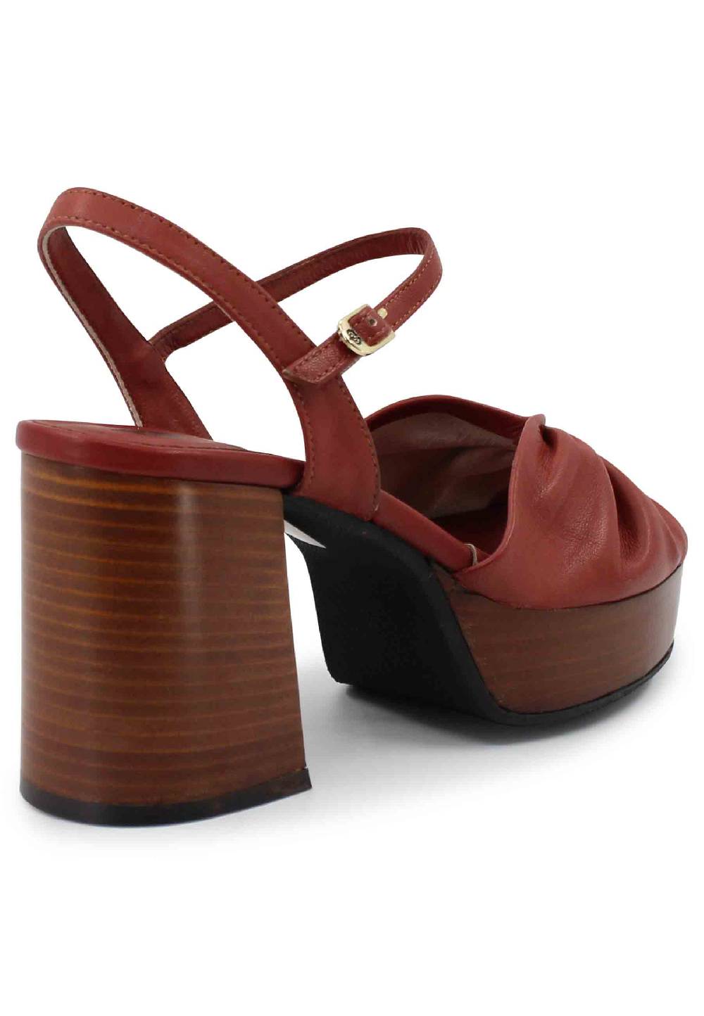 L'ARIANNA Sandali ds1648 da donna in pelle mattone con tacco e plateau in cuoio L'Arianna Sconti questo mese