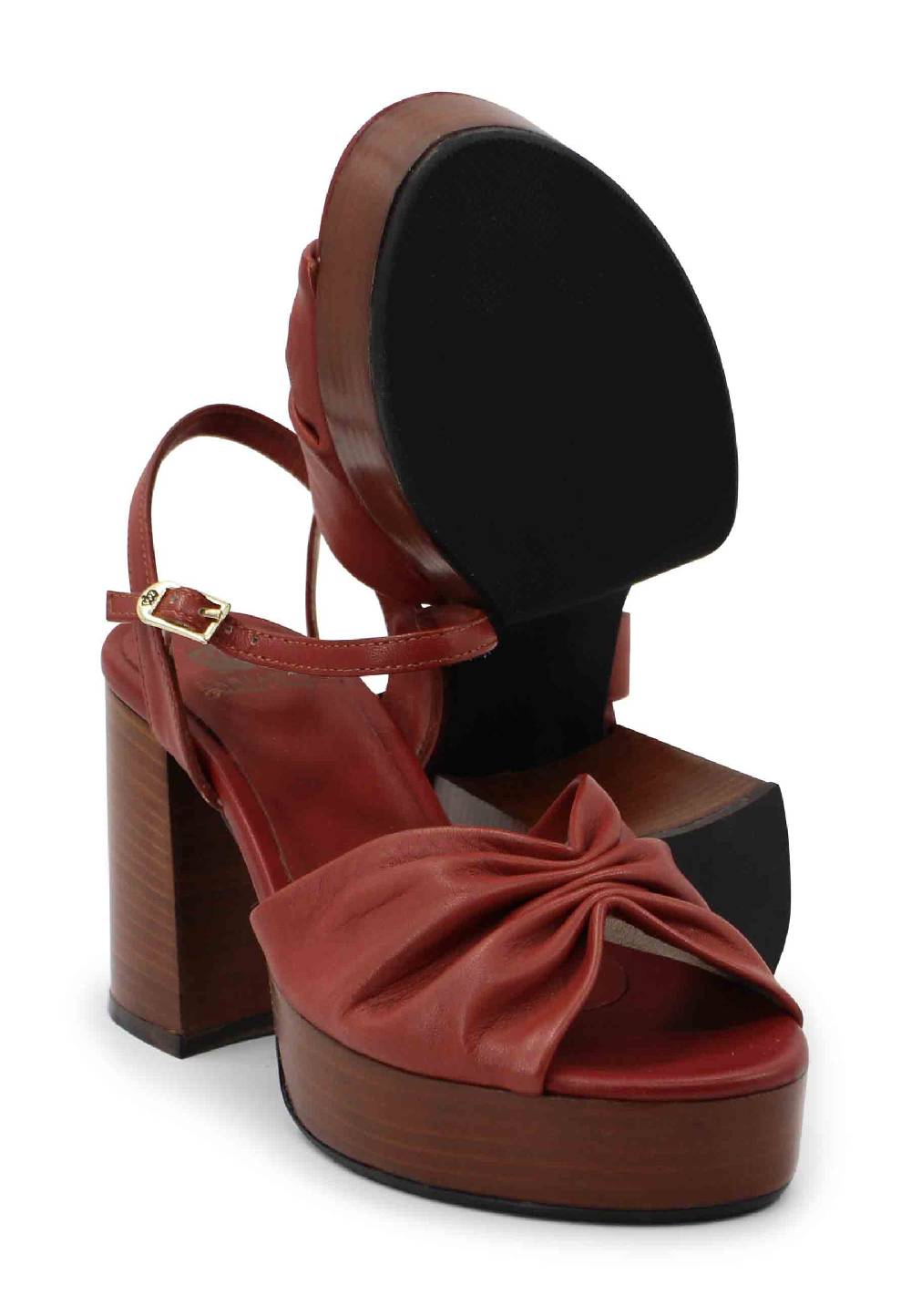 L'ARIANNA Sandali ds1648 da donna in pelle mattone con tacco e plateau in cuoio L'Arianna Sconti questo mese