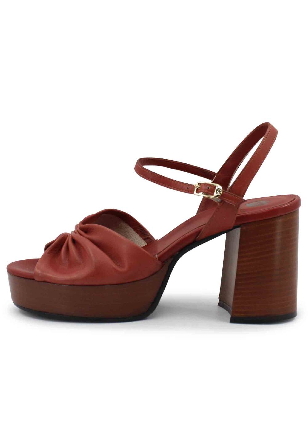 L'ARIANNA Sandali ds1648 da donna in pelle mattone con tacco e plateau in cuoio L'Arianna Sconti questo mese