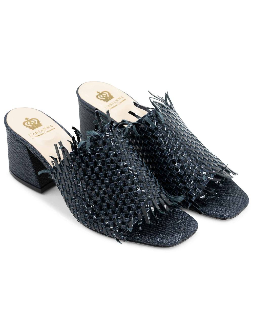 L'ARIANNA Sandali cb1260/g donna in pelle intrecciata in tessuto zena dark con punta quadra L'Arianna Italy