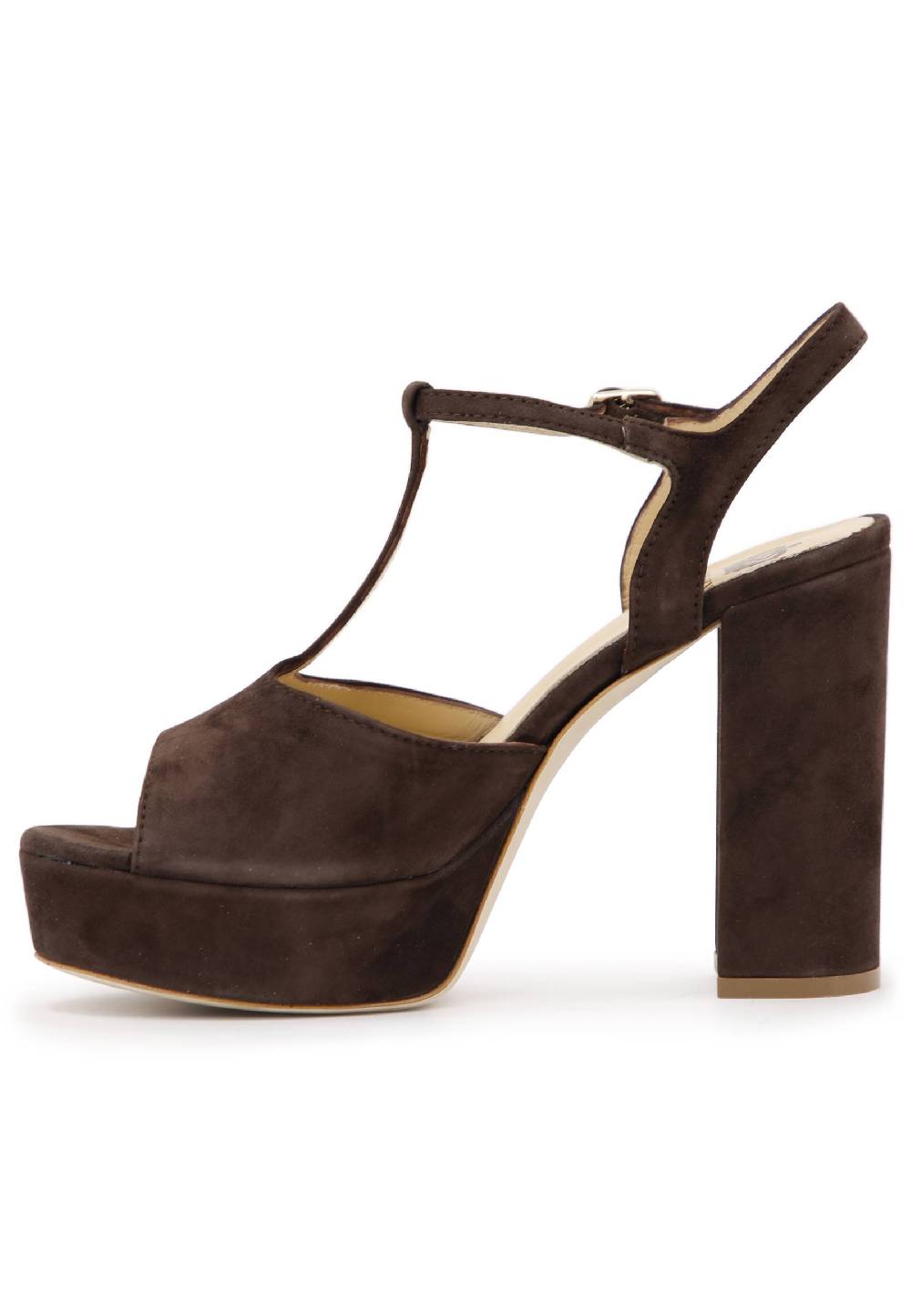 L'ARIANNA Sandali DS7010 da donna in pelle scamosciata marrone con cinturino tacco alto e plateau Italia