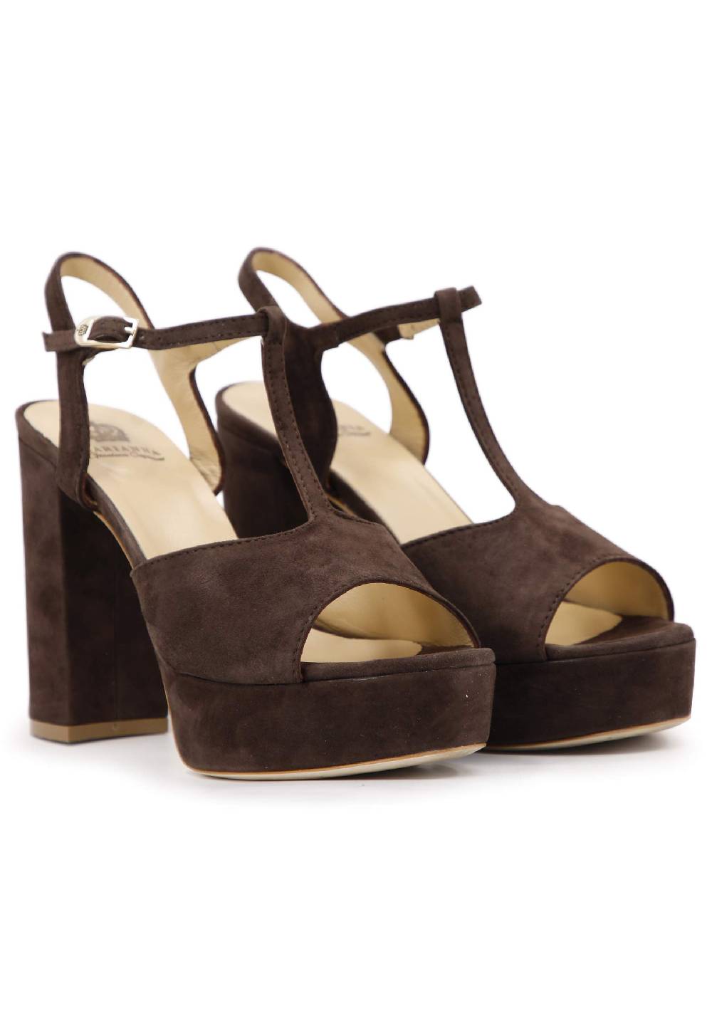L'ARIANNA Sandali DS7010 da donna in pelle scamosciata marrone con cinturino tacco alto e plateau Italia