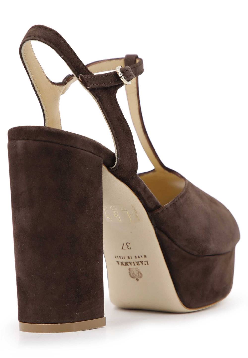 L'ARIANNA Sandali DS7010 da donna in pelle scamosciata marrone con cinturino tacco alto e plateau Italia