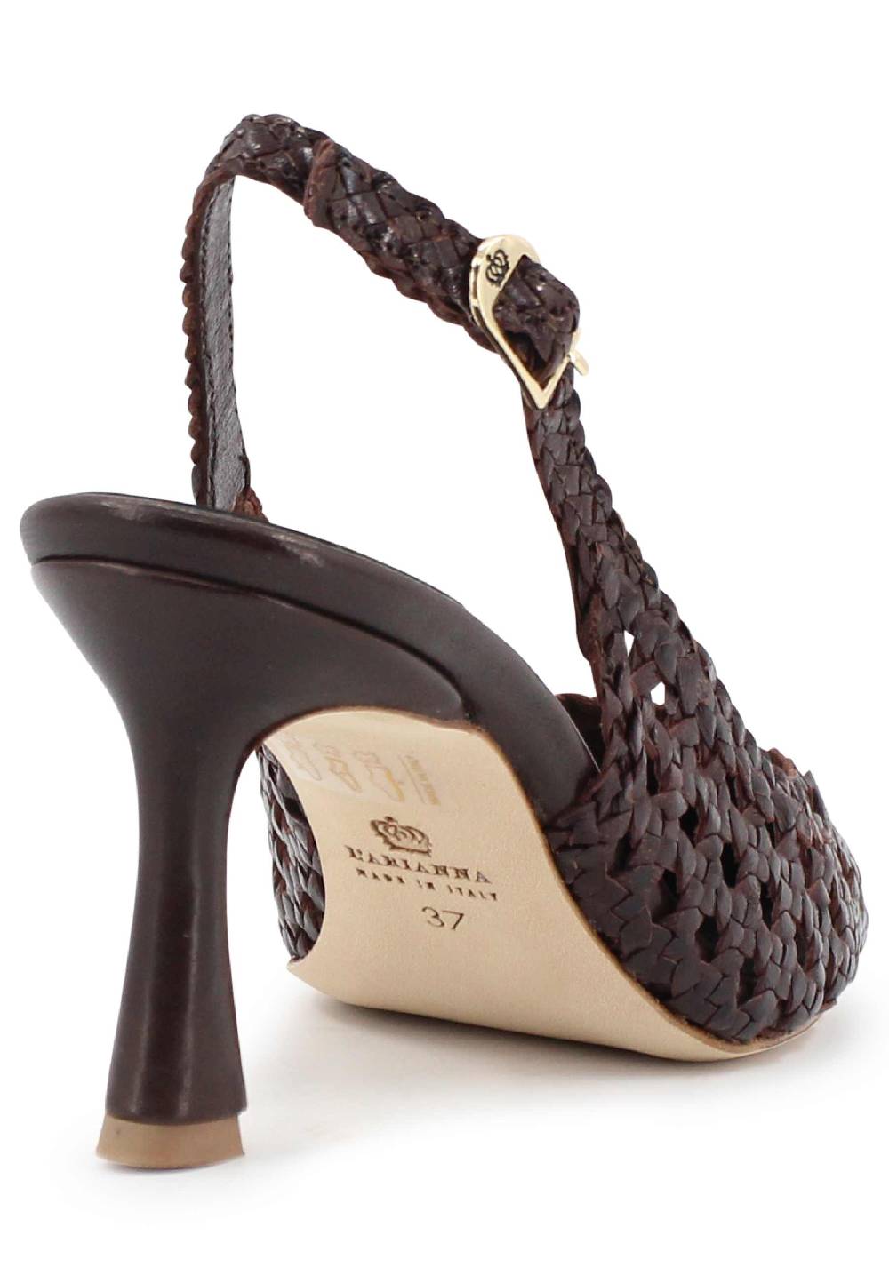 L'ARIANNA Decollete slingback in pelle intrecciata marrone tacco alto Vendita Calda