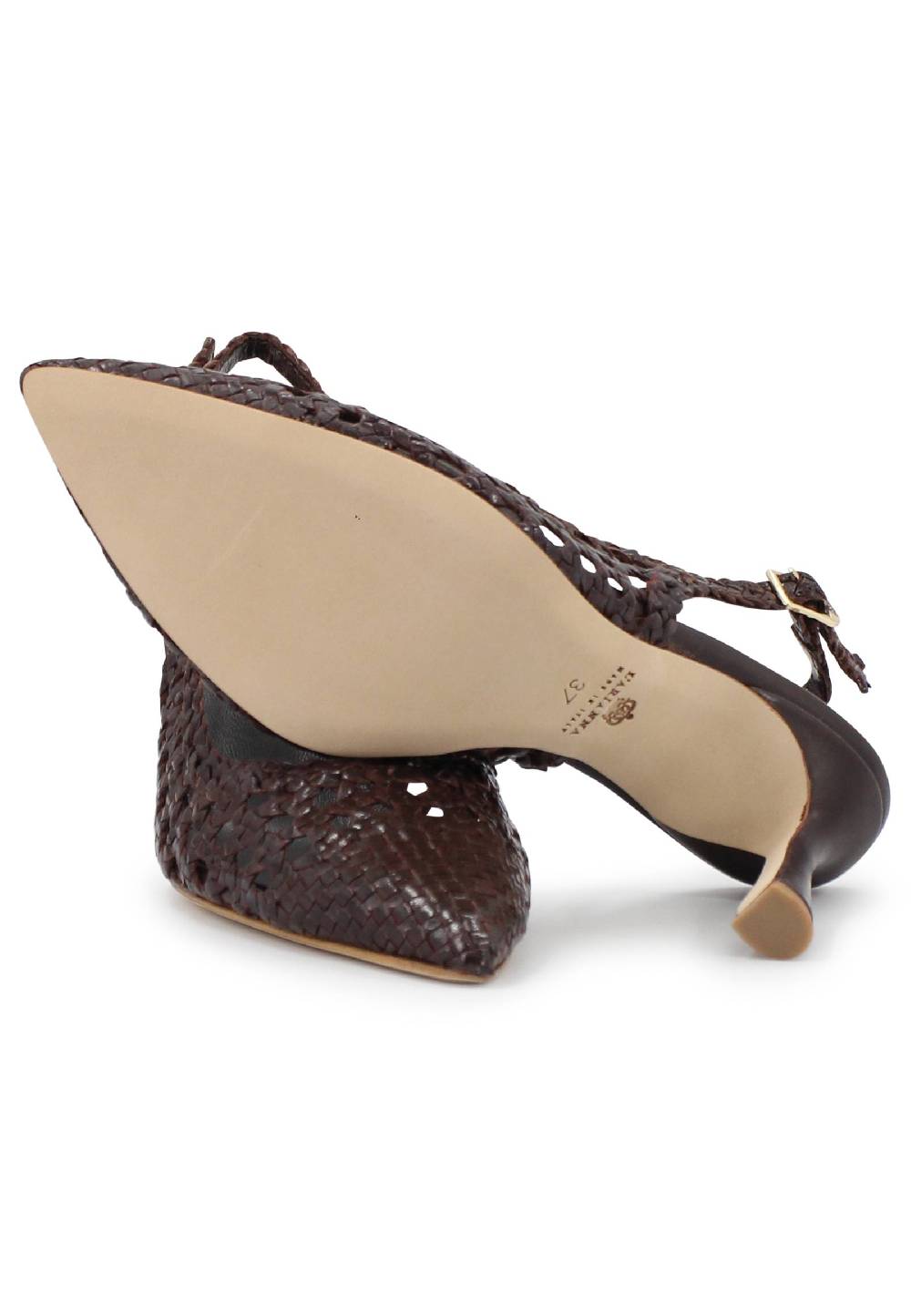 L'ARIANNA Decollete slingback in pelle intrecciata marrone tacco alto Vendita Calda