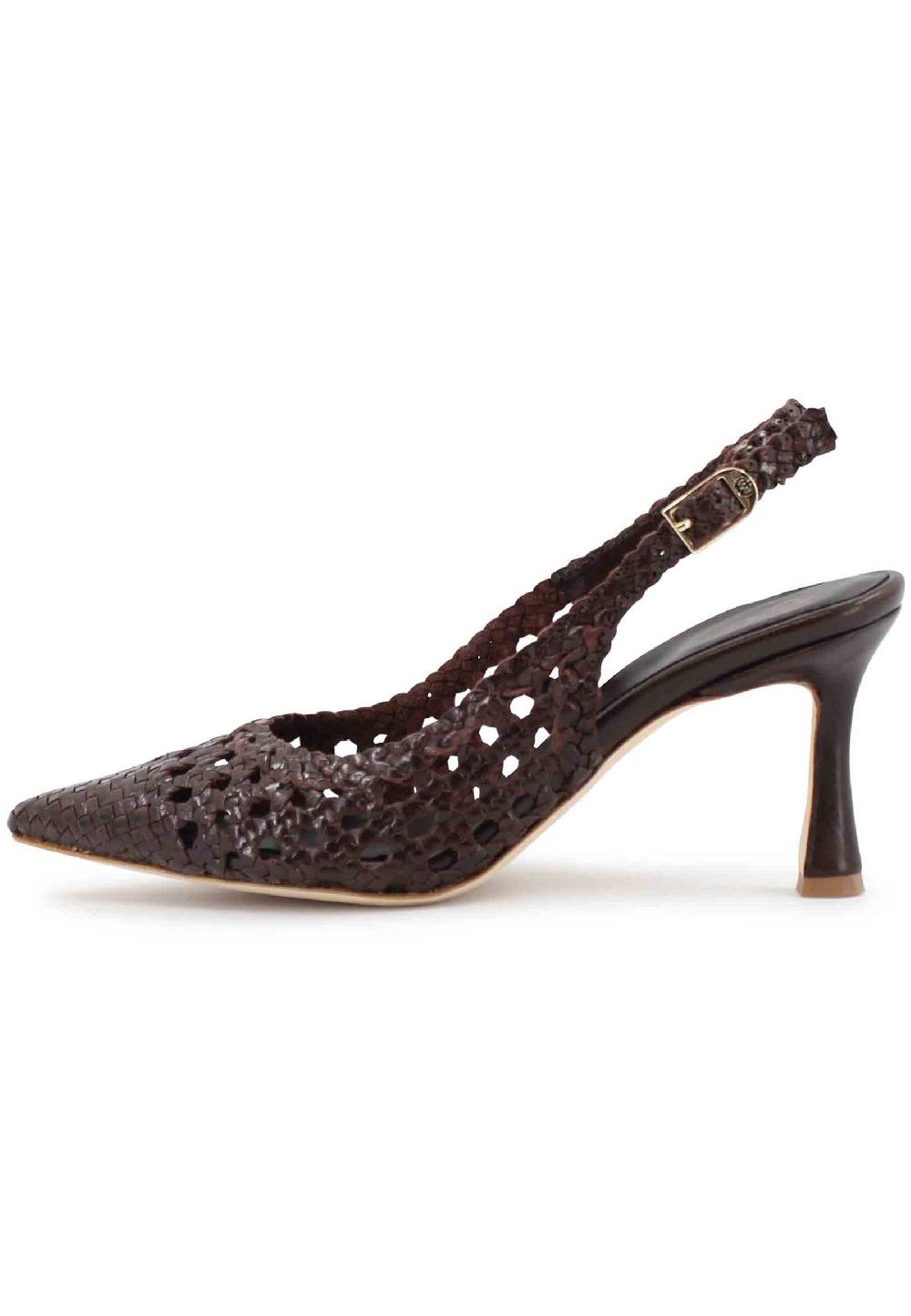 L'ARIANNA Decollete slingback in pelle intrecciata marrone tacco alto Vendita Calda