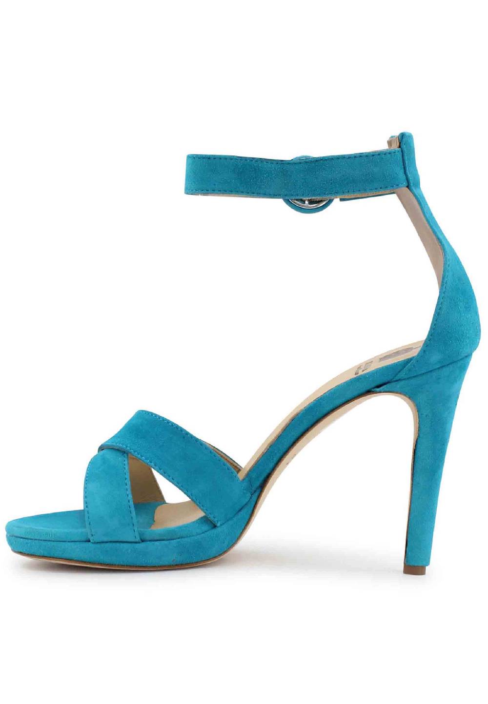 L'ARIANNA Sandali DS1507 donna in pelle azzurra con tacco alto e cinturino alla caviglia Qualità