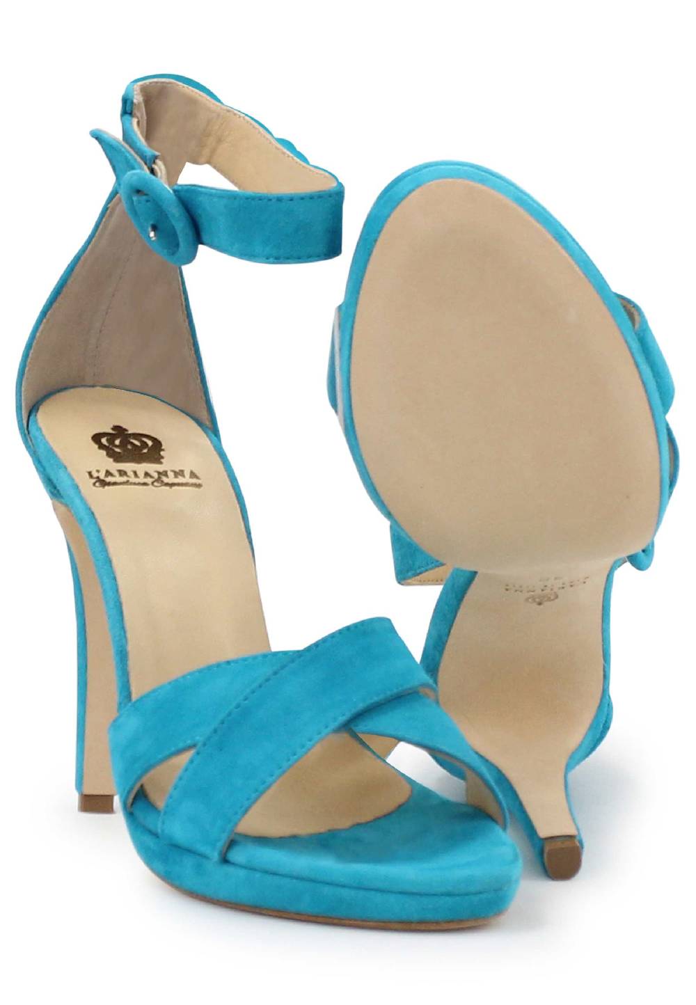 L'ARIANNA Sandali DS1507 donna in pelle azzurra con tacco alto e cinturino alla caviglia Qualità