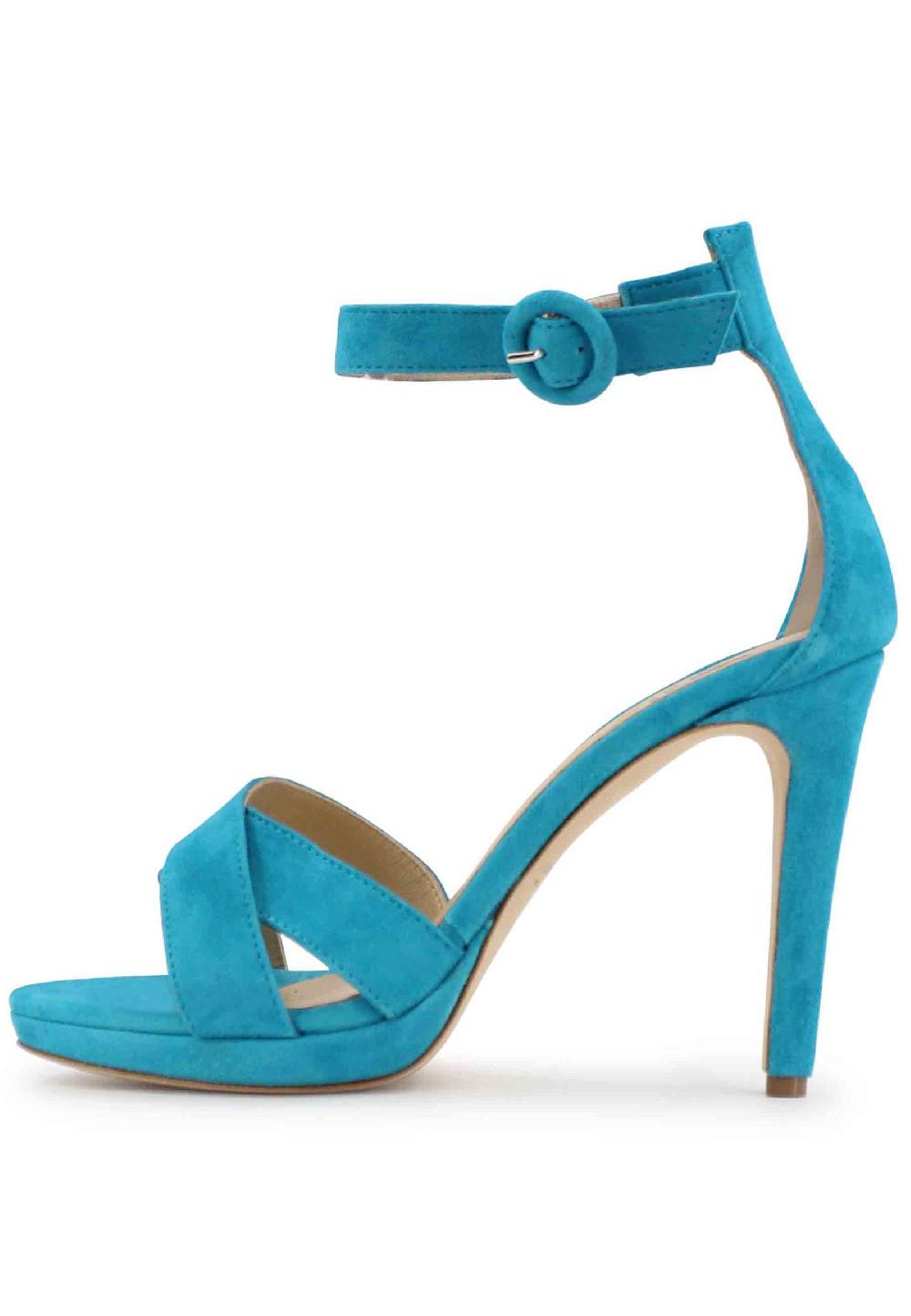 L'ARIANNA Sandali DS1507 donna in pelle azzurra con tacco alto e cinturino alla caviglia Qualità