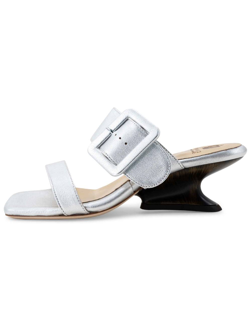 L'ARIANNA Sandali ds1359/z donna in pelle laminata argento con zeppa bassa Promozione