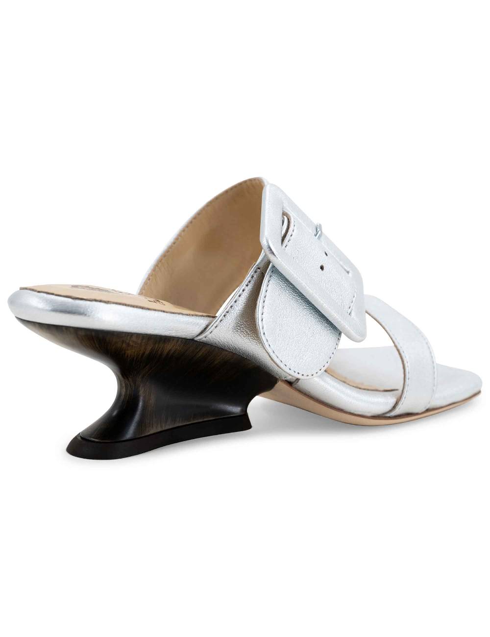 L'ARIANNA Sandali ds1359/z donna in pelle laminata argento con zeppa bassa Promozione