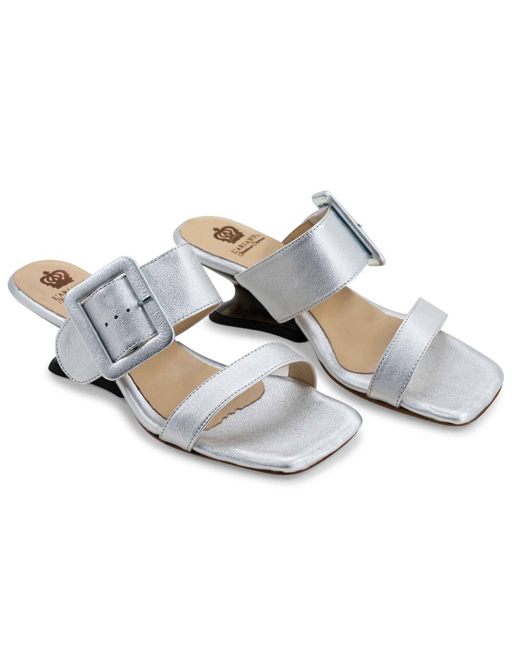 L'ARIANNA Sandali ds1359/z donna in pelle laminata argento con zeppa bassa Promozione