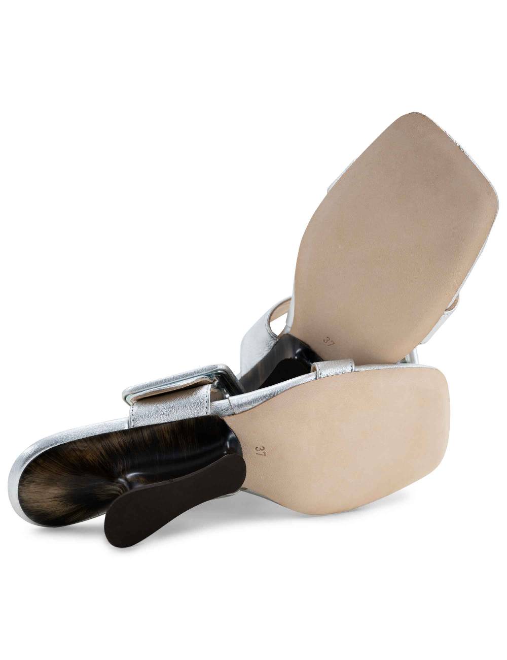 L'ARIANNA Sandali ds1359/z donna in pelle laminata argento con zeppa bassa Promozione