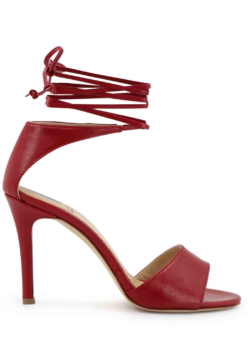 L'ARIANNA Sandali DS7042 da donna in pelle rosso tacco alto con tacco alto e laccetti alla caviglia Pezzi Unici