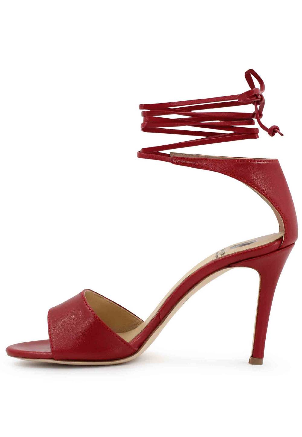 L'ARIANNA Sandali DS7042 da donna in pelle rosso tacco alto con tacco alto e laccetti alla caviglia Pezzi Unici