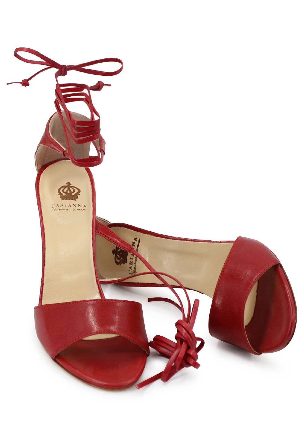 L'ARIANNA Sandali DS7042 da donna in pelle rosso tacco alto con tacco alto e laccetti alla caviglia Pezzi Unici