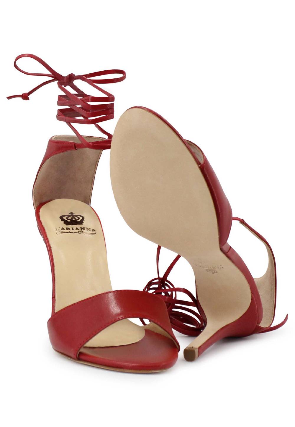 L'ARIANNA Sandali DS7042 da donna in pelle rosso tacco alto con tacco alto e laccetti alla caviglia Pezzi Unici