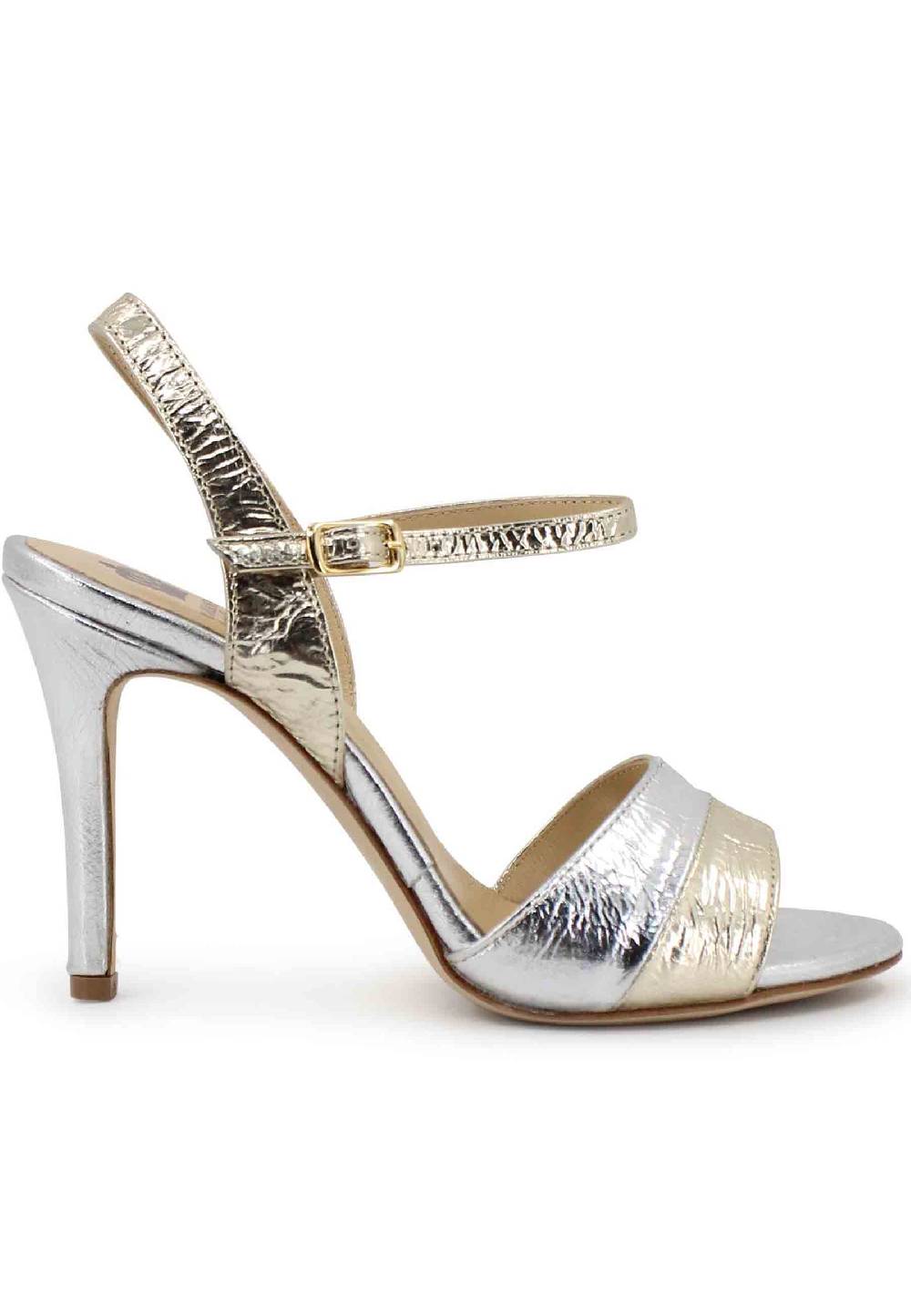 L'ARIANNA Sandali ds1643 da donna in pelle laminata oro con tacco alto e cinturino alla caviglia Soddisfazione Garantita