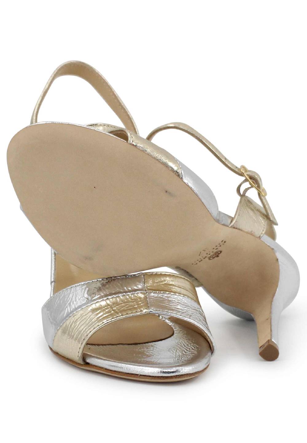 L'ARIANNA Sandali ds1643 da donna in pelle laminata oro con tacco alto e cinturino alla caviglia Soddisfazione Garantita
